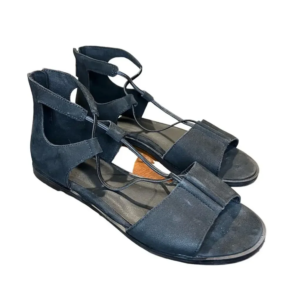 Eileen Fisher Black Strappy Nubuck  Sandals Size 6.5 Old Money, Artsy, Quiet Lux